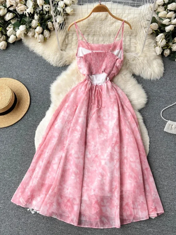 Pink Floral Dress: Spaghetti Strap Backless Sleeveless Summer Chic - Image 2