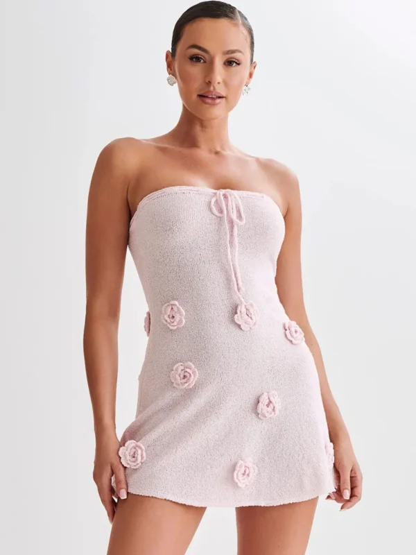 Pink floral dress, sleeveless, lace-up, backless, sexy mini for parties - Image 6