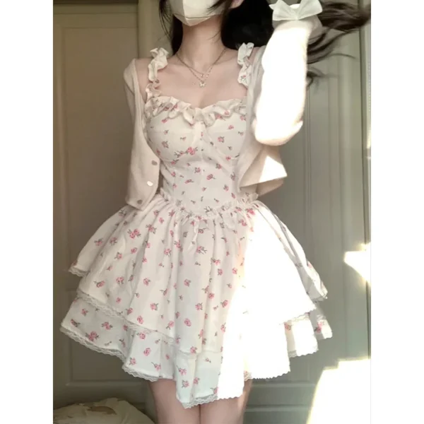 Pink floral dress, vintage sleeveless, elegant mini dress with straps - Image 6