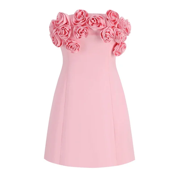 Pink floral dress with lace back for luxury evening party - Image 3