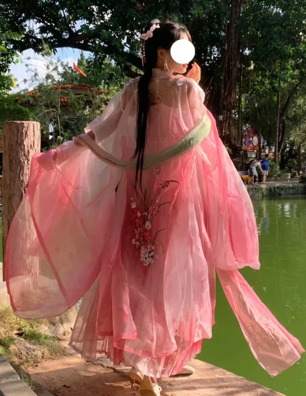 Pink floral dress, red Kezi skirt, big sleeves, Tang Dynasty costume. - Image 6
