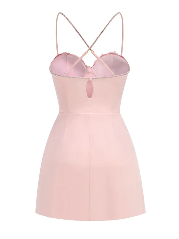 Pink floral dress with 3D flower appliques and split design - Image 3