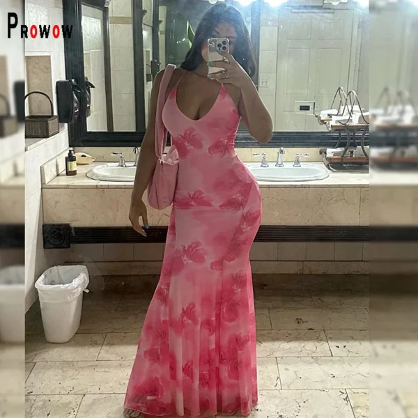 Pink Floral Dress: Sexy Maxi Summer Party Wear for Women - Image 2