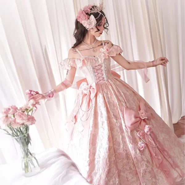 Gorgeous pink floral dress for wedding, floor-length and elegant. - Image 5