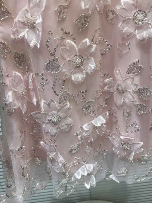 Pink Floral Dress: Sleeveless Mini with Pearls, Beading, Appliques - Image 6