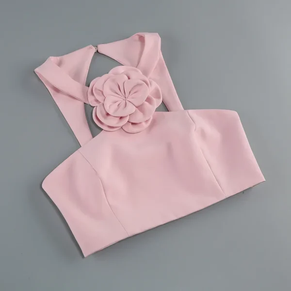 Pink floral dress, sexy halter off-shoulder bodycon mini for parties - Image 5