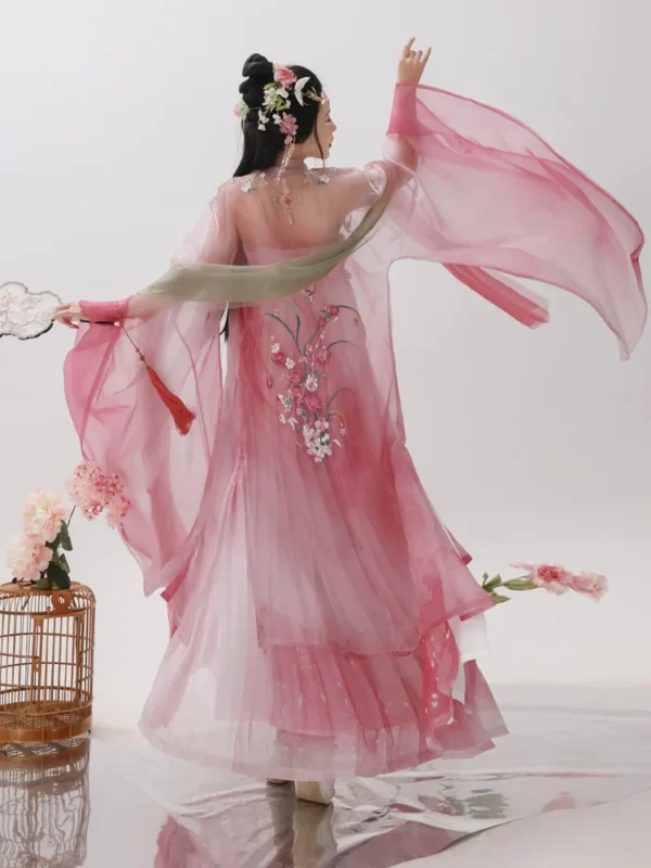 Pink floral dress, red Kezi skirt, big sleeves, Tang Dynasty costume. - Image 4