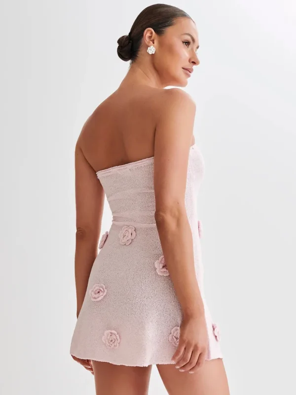Pink floral dress, sleeveless, lace-up, backless, sexy mini for parties - Image 4