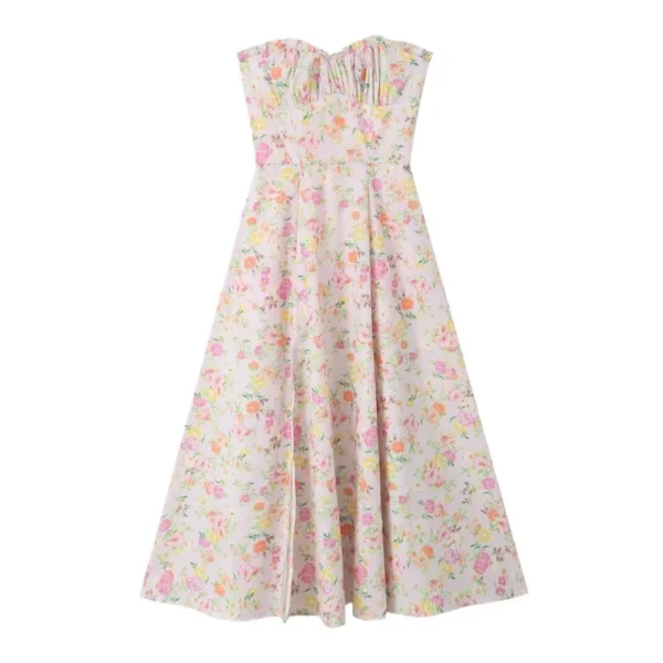 Pink floral dress with cross bandage lacing and slit hem - Image 6