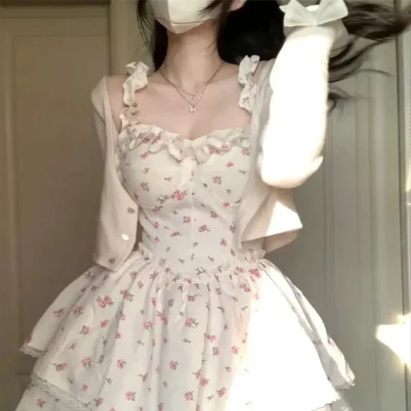 Pink floral dress, vintage sleeveless, elegant mini dress with straps
