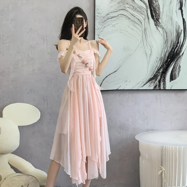 Pink floral dress for summer parties, weddings, and graduations - Image 4