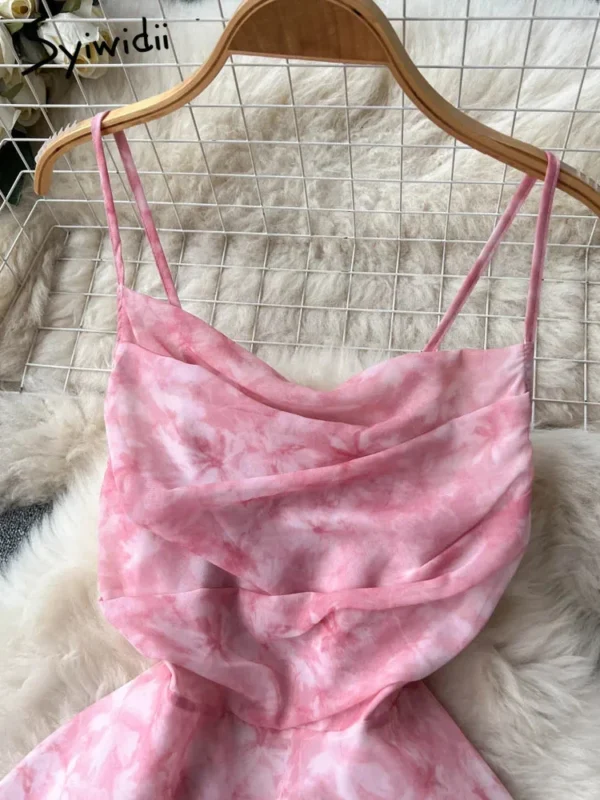 Pink Floral Dress: Spaghetti Strap Backless Sleeveless Summer Chic - Image 3