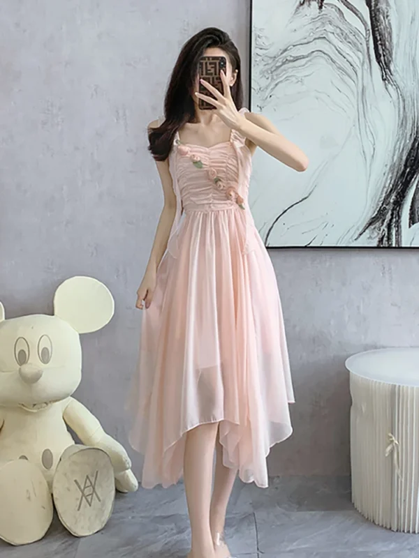 Pink floral dress for summer parties, weddings, and graduations