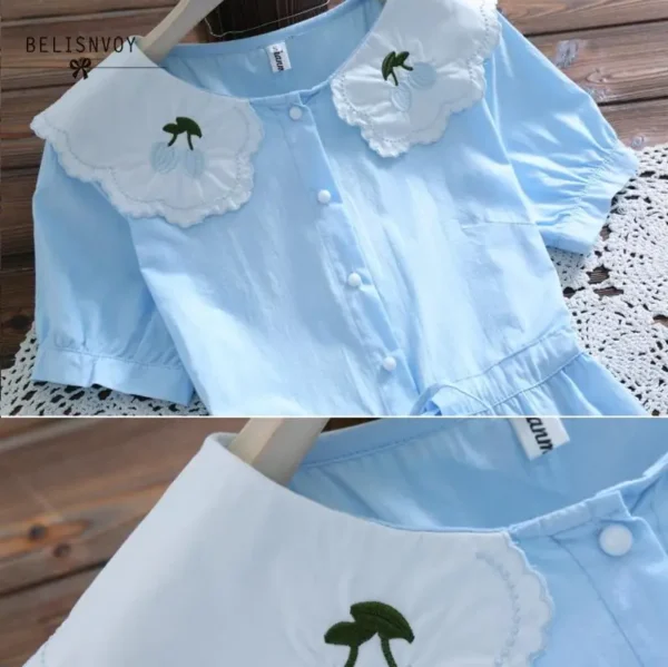 Mori Girl Cotton Linen Floral Embroidery Dress For Women Summer School - Image 6