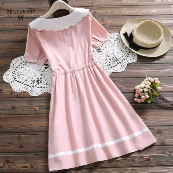 Mori Girl Cotton Linen Floral Embroidery Dress For Women Summer School - Image 2