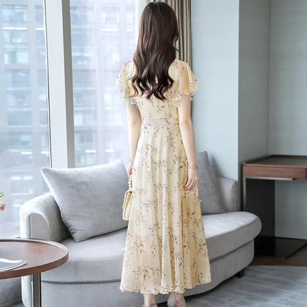 Floral Chiffon Midi Dress Summer Print Vintage Bodycon Sundress - Image 6