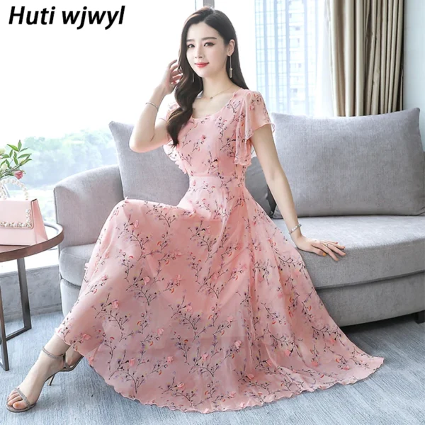 Floral Chiffon Midi Dress Summer Print Vintage Bodycon Sundress