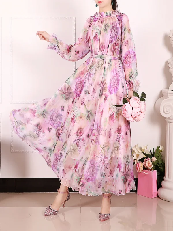 Summer Bohemian Floral Pink Sundress Beach Travel Long Dress - Image 4