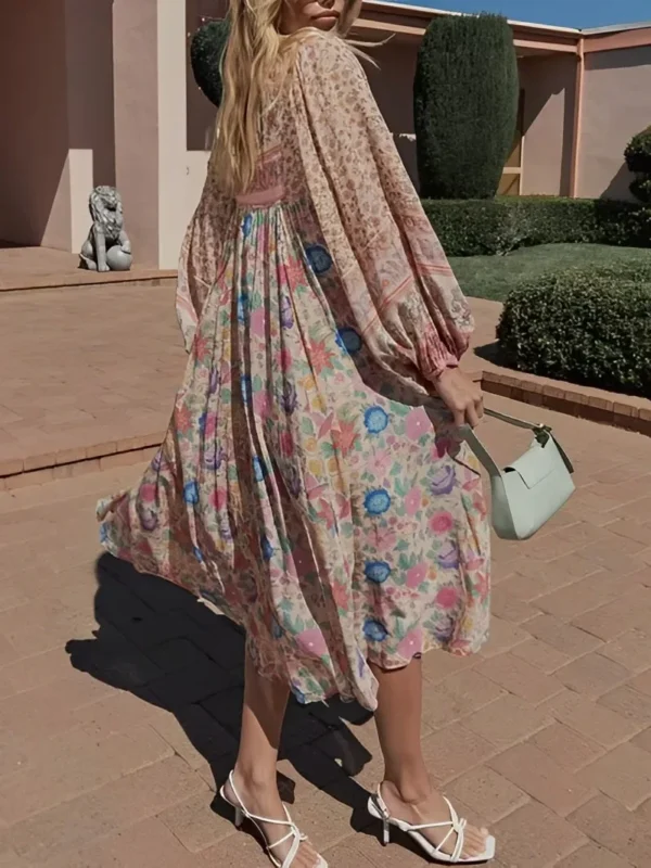 Happie Queens Pink Floral Print Boho Midi Dress For Beachwear Outings - Image 2