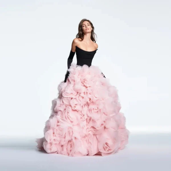 Pretty Pink Off Shoulder Floral Tulle A-Line Bridal Wedding Party Dress