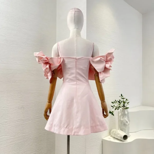 High-Quality Pink Floral Dress, Backless Off-Shoulder for Party - Image 2