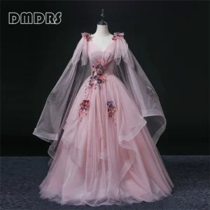 Pink Floral Tulle Ball Gown For Women’s Sweet 15 Formal Party Wear