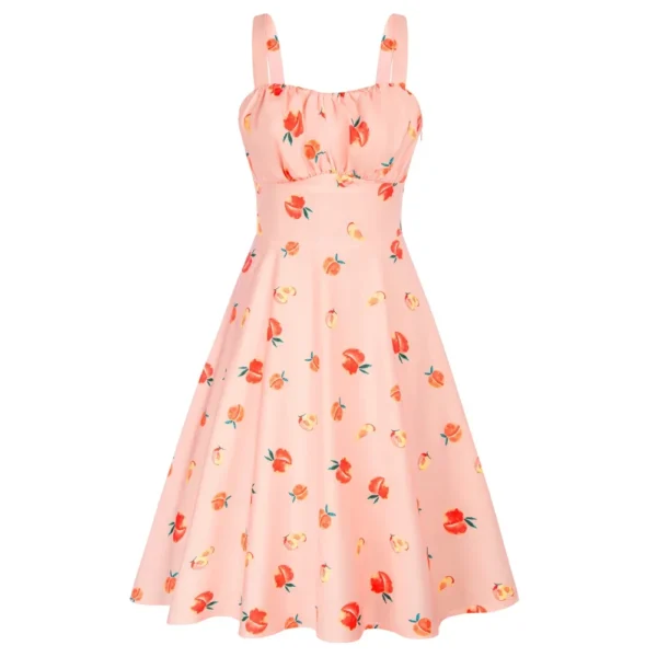Pink floral dress, sleeveless, ruched, A-line, flowy, cute summer midi - Image 4