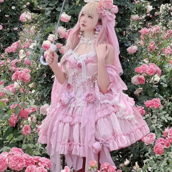 Autumn Spring Sweet Lolita Sleeveless Rose Lace Fairy Dress Gown