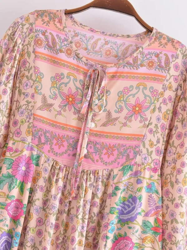 Happie Queens Pink Floral Print Boho Midi Dress For Beachwear Outings - Image 5