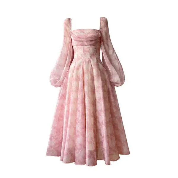 Elegant Pink Floral Chiffon Midi Dress For Summer Casual Parties - Image 2