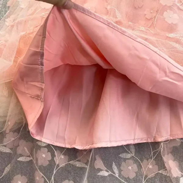 Elegant pink floral dress with 3D beading, mesh, and embroidery - Image 5