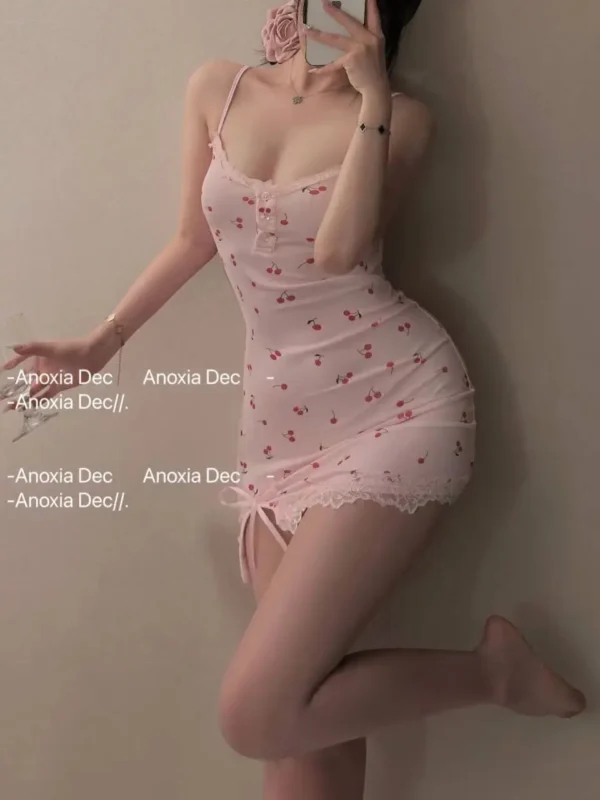 Sexy Camisole Lace Edge Slim Fit Floral Back Dress for Women - Image 5