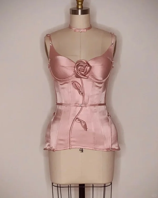 Pink Floral Dress: Satin Corset Mini Prom Party Gown