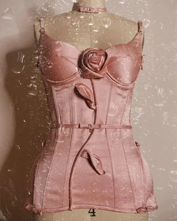 Pink Floral Dress: Satin Corset Mini Prom Party Gown - Image 5