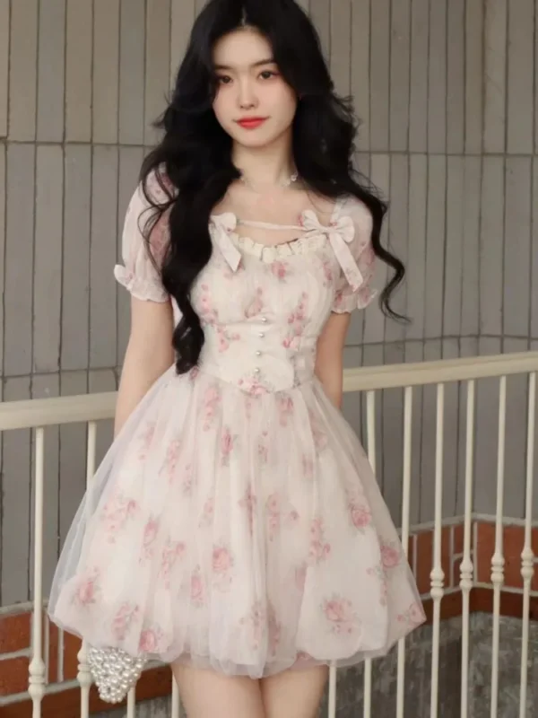Pink floral dress, chic chiffon for spring and summer vacations - Image 6