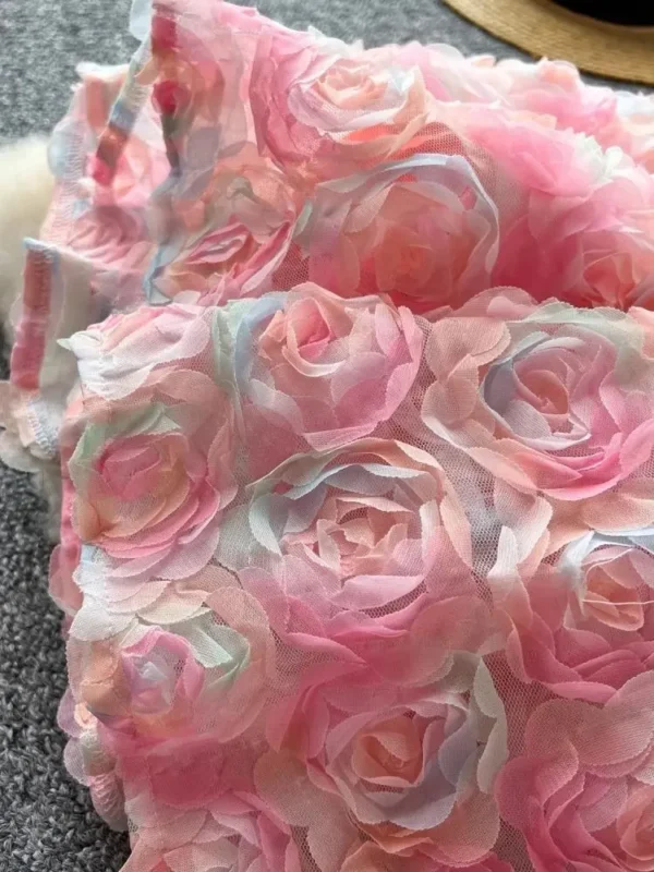 Sweet 3D Floral Embroidery Pink Tulle Dress For Wedding Parties - Image 5