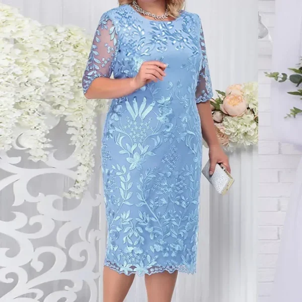 Pink Floral Dress: Plus Size Lace Bodycon Wedding Guest Midi - Image 2