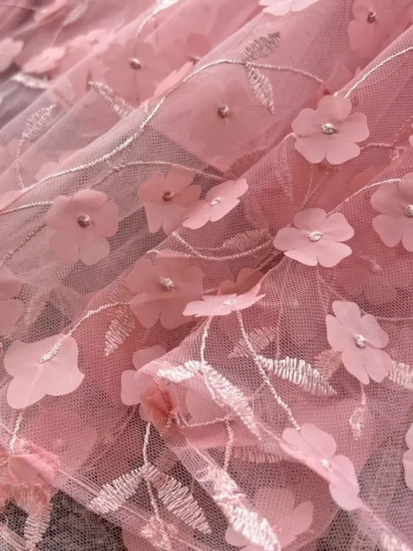 Pink Floral Dress, V-Neck Sheer Mesh for Wedding, Party, Prom - Image 4