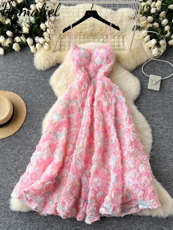 Sweet 3D Floral Embroidery Pink Tulle Dress For Wedding Parties