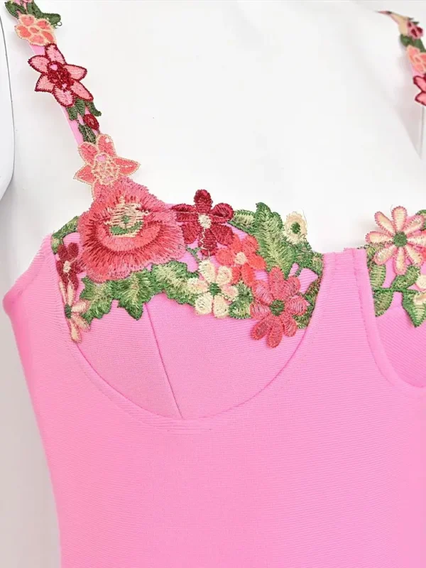 Pink floral dress, elegant mini party bandage dress for weddings - Image 6