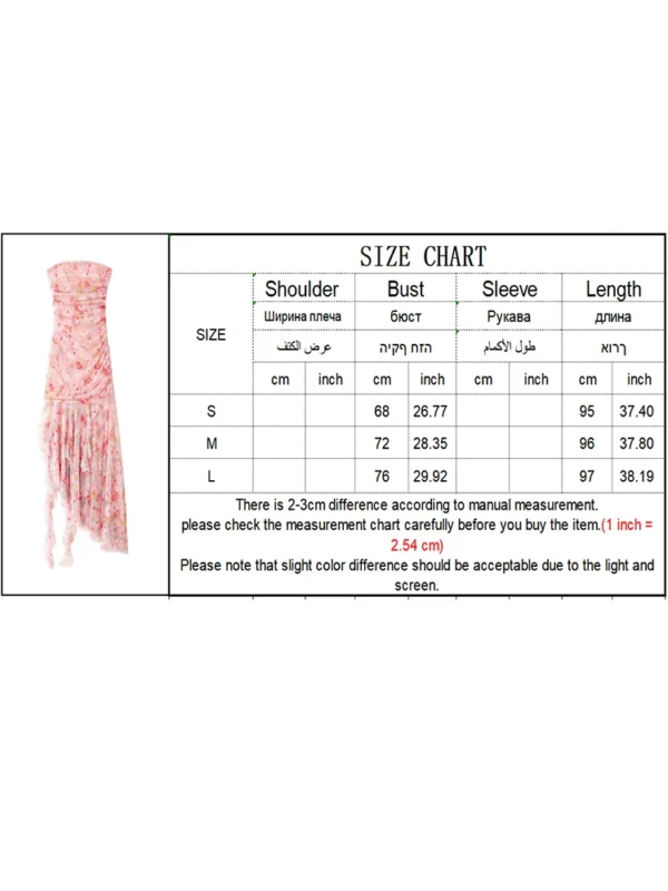 Sexy Backless Off Shoulder Pink Flower Printed Asymmetrical Midi Dress - Image 6
