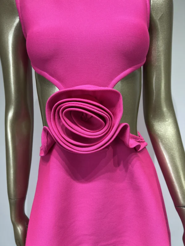 Hot Pink Flower Bodycon Mini Dress For Summer Party Elegance - Image 6