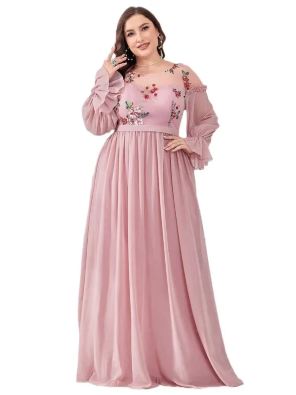 Pink Floral Dress Mesh Patchwork Ruffle Pleated Loose Autumn Fashion Wear - Image 6