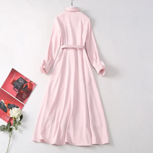 Pink Flower Long Sleeve Big Swing Dress With Three-Dimensional Flowers - Image 3
