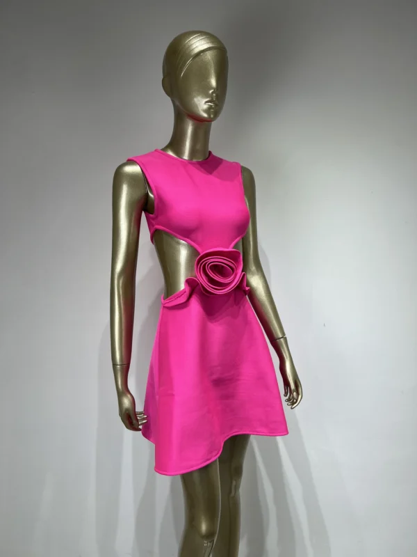Hot Pink Flower Bodycon Mini Dress For Summer Party Elegance - Image 4