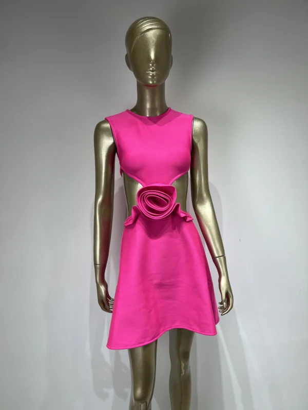 Hot Pink Flower Bodycon Mini Dress For Summer Party Elegance - Image 3