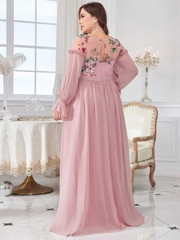 Pink Floral Dress Mesh Patchwork Ruffle Pleated Loose Autumn Fashion Wear - Image 4