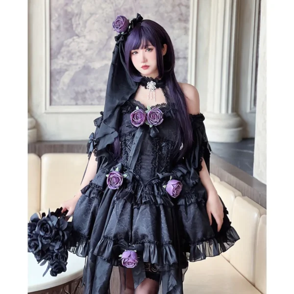 Pink Floral Dress Lolita Jacquard Rose Halter Slim Ball Gown Party Elegant Style - Image 4