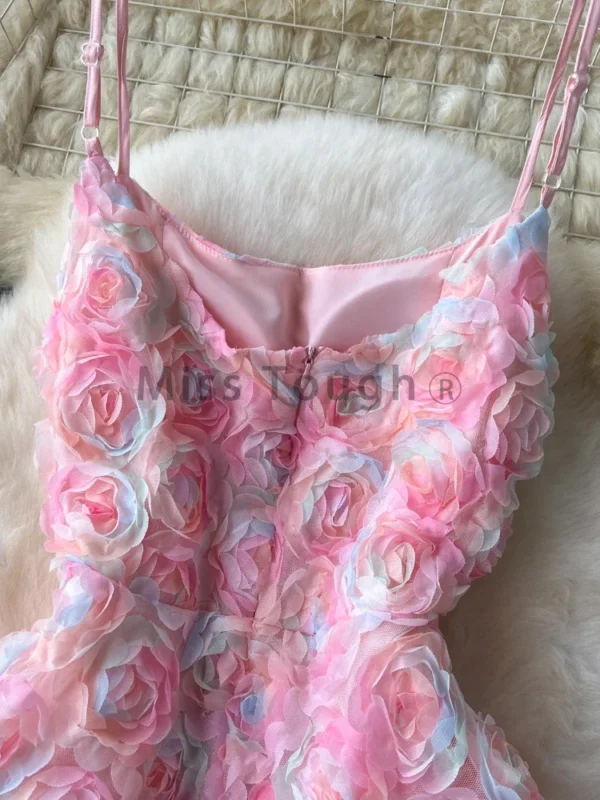 French Chic Mesh Flower Strapless Pink Formal Party Dress 2025 - Image 3