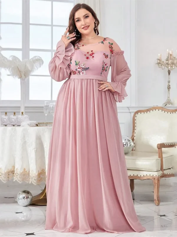 Pink Floral Dress Mesh Patchwork Ruffle Pleated Loose Autumn Fashion Wear - Image 5